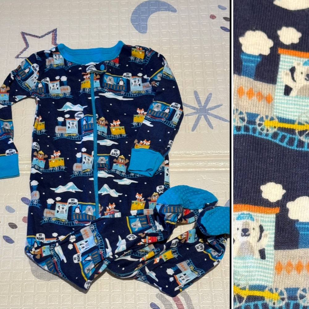Children’s Place PJ Place Footed Animal Train Hi Mom Hi Dad Sleep & Play Pajamas